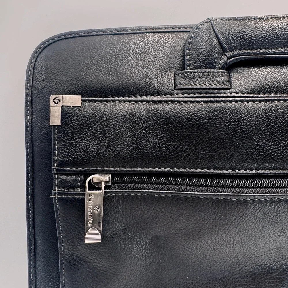 Samsonite Black Faux Leather Laptop Briefcase Sleeve Retractable Handle Bag